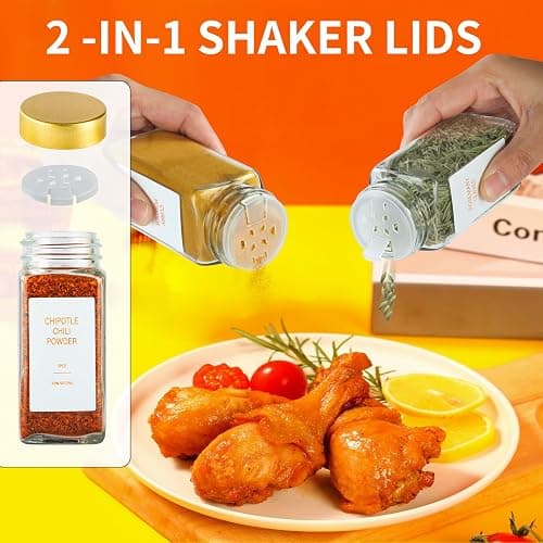 TESUNMU Gold Spice Jars with Label，4oz Seasoning Containers, Glass Spice Bottles with Shaker Lids,Funnel, Chalk Pen for Cabinet，Drawer，Rack(24) thumbnail 4