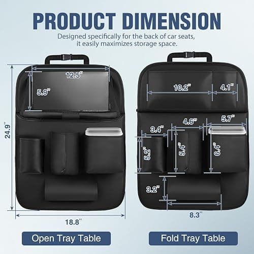Nilight Car Seatback Organizer 2PCS Black PU Leather Universal | Foldable Tray Tablet Holder Tissue Box Removable Bucket Waterproof Storage Bag for Cars Vans SUVs MPVs Pickup Trucks thumbnail 2
