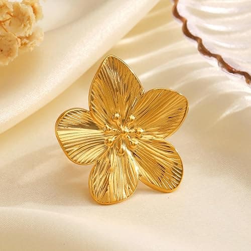 ONBRIG Chunky Rings for Women Adjustable Flower Rings Statement Rings Flower Jewelry for Women thumbnail 6