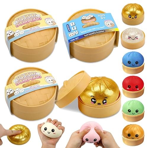 Dumpling Squishy, 4 Pcs Glitter Dumplings Squishies Mystery Box Squeeze Toys for Stress Relief Easter Basket Stuffers Party Favors Xmas Gifts for Kids Adults - Image 1
