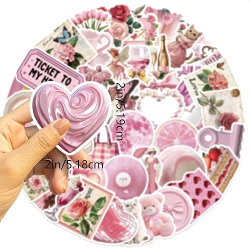 100 Pack Vintage Pink Girls Stickers, Coquette Pink Aesthetic Stickers, Scrapbook Stickers, Vinyl Waterproof Stickers, Cute Stickers for Luggage Scrapbook Skateboard Guitar Water Bottle Decoration thumbnail 4