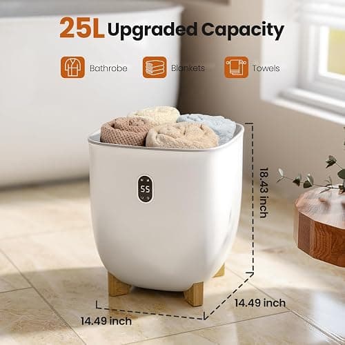 AGLUCKY Towel Warmer for Bathroom, 25L Large Towel Warmers Bucket with 2 Heating Modes, LCD Screen, 20/40/60/90 Min Auto Shut-Off, Fits Blankets, Bathrobes, PJ's, Ideal Gift for Family, White thumbnail 2
