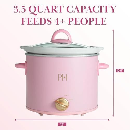 Paris Hilton 3.5-Quart Manual Slow Cooker, Features Three Settings (Low, High, Warm), Naturally Nonstick and Dishwasher Safe Stoneware Insert, Family Sized Capacity, Pink thumbnail 3