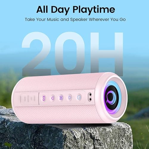 Portable Bluetooth Speaker, 2026 Bluetooth 5.4 Wireless Speaker with 20W HD Loud Stereo Sound, TWS Pairing, 20H playtime, RGB Lights, IP7, Built-in Mic, for Outdoor, Home, Beach, Party, Gift, Pink thumbnail 5