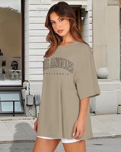 Womens Oversized Tshirt Graphic Tees Crew Neck Summer Short Sleeve Loose Fit Tops - XX-Large - A-los Letter Print thumbnail 3