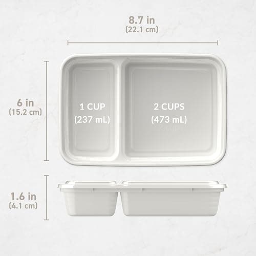 Bentgo 20-Piece Lightweight, Durable, Reusable BPA-Free 2-Compartment Containers - Microwave, Freezer, Dishwasher Safe - Whisper Gray thumbnail 2