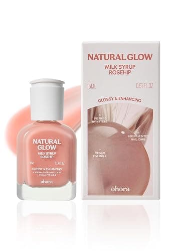 ohora Natural Glow Milk Syrup Nail Strengthener (Rosehip) - Tinted Nail Hardener for Brittle, Damaged Nails, Quick-Dry Glossy Finish, Nail Repair & Growth, 15 mL - Image 1
