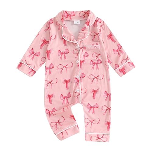 Balaflyie Baby Girl Button Down Pajamas Romper One-Piece Jumpsuit Long Sleeve Sleeper Infant Sleepwear - Image 1