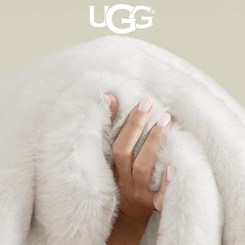 UGG Euphoria Plush Faux Fur Throw Blanket Medium Weight Reversible Luxury Soft Throw for Couch Bed or Chair Hypoallergenic Machine Washable Home Decor Fluffy Blanket, 127cm x 177cm, White Snow thumbnail 5