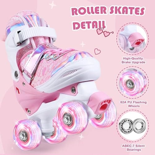 Huanovix Roller Skates for Kids, 4 Size Adjustable Rollerskates with Light Up Wheels, 10C to 6 Beginner Youth Roller Skates for Girls Boys Toddlers Indoor Outdoor thumbnail 4