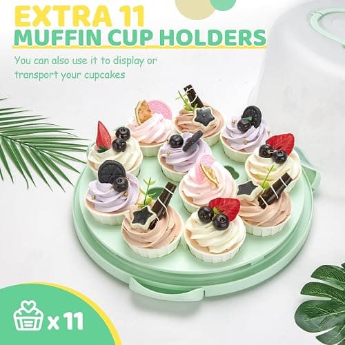 Ohuhu Cake Carrier with Handle, Portable Round Cake Box for 10 Inch Cake, Cake Storage Container with Cover Two Sided Base for Pies Nuts Fruit, Safe Storage & Transport, Great Gift Choice thumbnail 3
