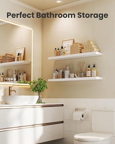 Amada 23.6" Floating Shelves for Wall Decor & Storage, Set of 3, White | MDF Wall Shelves for Bedroom, Bathroom, Living Room, Kitchen, 22 lbs Capacity per Shelf, Hidden Brackets, Flexible Layout thumbnail 6