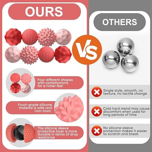 JoyJoyful 8 PCS Magnetic Balls Fidget Toy for Adults Kids, Stress Relief Sensory Toys for Autism, Magnet Fidget Balls, Silicone Textures Gadgets Office Desk Toy, Stocking Stuffers (Red) thumbnail 7