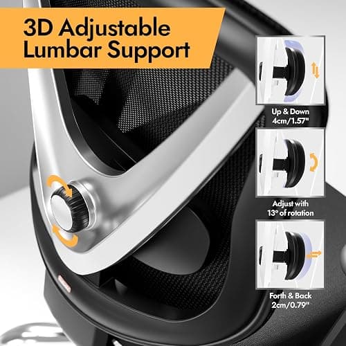 HOLLUDLE Ergonomic Mesh Office Chair - 3D Adjustable Lumbar Support & 3D Armrests, V-Shaped Back, Adjustable Desk Chair for Office & Home, Black thumbnail 3