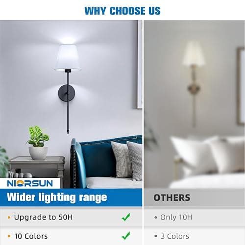 NIORSUN Battery Operated Wall Sconce Set of 2,Black Rechargeable Wall Lights with 10400mAh Dimmable Bulbs and Remote,10 Colors Wireless Wall Lamps for Bedroom Living Room Hallway Decor thumbnail 8