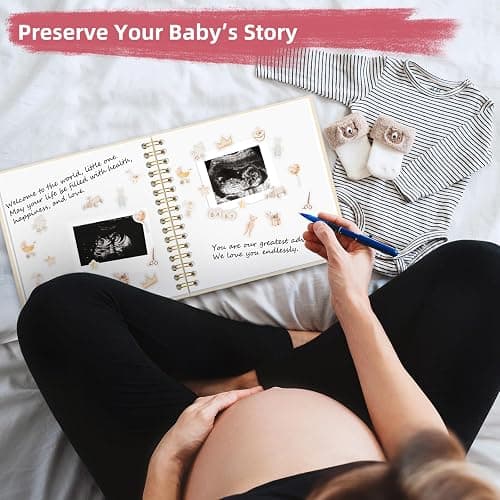 Vienrose Kids Scrapbook Album 8.5"X8.3" with Window Silk Fabric Cover Acid-Free Pages Personalised DIY Photos Scrapbooking for Baby Memory Book, First Year Keepsake Journal Gift Boy Girl, Beige thumbnail 3