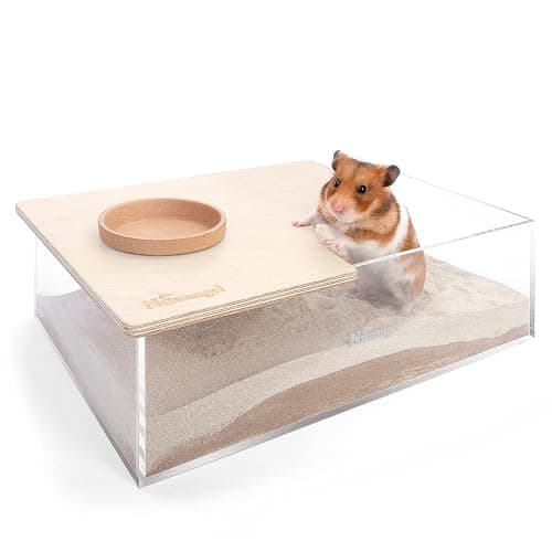 Niteangel Small Animal Sand-Bath Box - Acrylic Critter's Sand Bath Shower Room & Digging Sand Container for Hamsters Mice Lemming Gerbils or Other Small Pets (Birch-Wood, Rectangle) - Image 1
