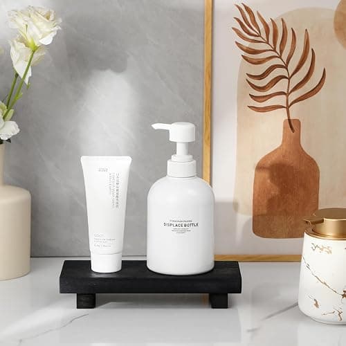 zoocatia Small Wood Tray Pedestal Stand Farmhouse Bathroom Decor Decorative Wooden Riser Kitchen Soap Dish Holder for Vanity, Counter, Sink, Black thumbnail 4