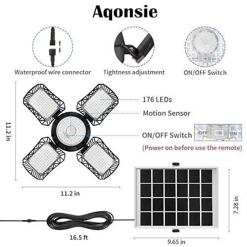 Aqonsie Solar Shed Light Outdoor Indoor, 176LED Solar Powered Motion Sensor Pendant Light Daytime Available, Solar Indoor Lights with 5 Lighting Modes & Remote for Shed Gazebo Barn Garage Home thumbnail 5