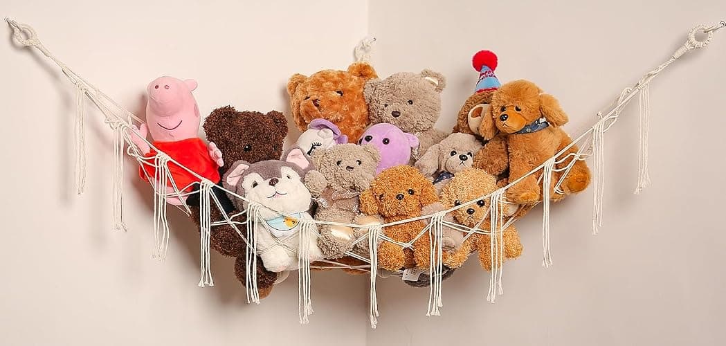 YKBU Stuffed Animals Hammock Corner Hanging Net Macrame Stuffed Animal Storage Plush Toy Holder Toy Organizer for Boho Nursery Playroom Bedroom Kids Room (cream, Large) thumbnail 7