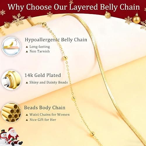CHESKY 14K Gold Plated Silver Plated Waist Chain for Women, Layered Belly Belt Chains Beach Waist Beads Chain Waterproof Snake Cuban Body Chain Summer Jewelry Accessories for Women thumbnail 4