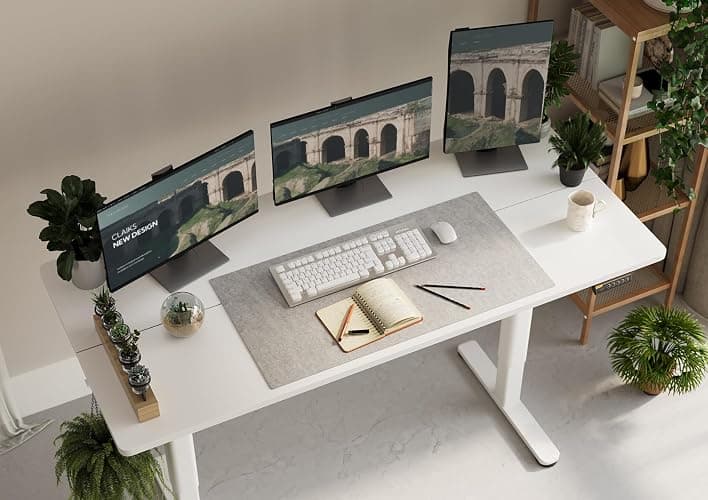Claiks Electric Standing Desk, Adjustable Height Stand up Desk, 55x24 Inches Sit Stand Home Office Desk with Splice Board, White Frame/White Top thumbnail 6
