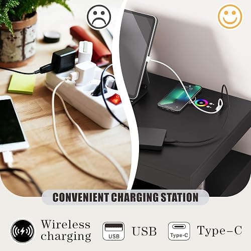 HWB Coffee Bar Cabinet with Storage, Buffet Sideboard with RGB Light, Modern Coffee Bar Table with Charging Station, Black thumbnail 5