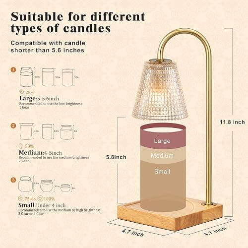 Hong-in Candle Warmer Lamp with Timer Dimmer,Birthday Gifts for Women Mom Sister,House Warming Gifts New Home Room Decor,Vintage Wax Warmer for Scented Wax Jar Candles thumbnail 2