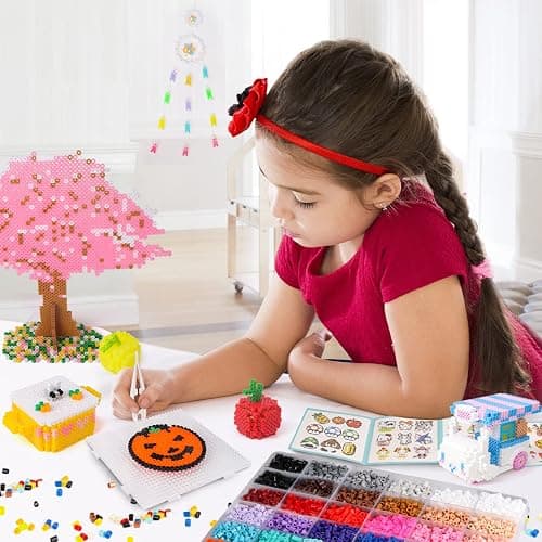 Meland Fuse Beads Kit - 11,000 pcs 36 Color Beads for Craft for Girls Age 5-12 Year Old,5MM Melty Beads Set Including 5 Pegboards, Ironing Paper & Chain Accessories Iron Beads Christmas Birthday Gift thumbnail 9