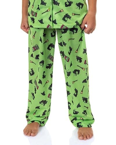 INTIMO Wicked Girls’ Elphaba Pajamas Chibi Broom Hat Button-Up Shirt Pajama Set for Kids thumbnail 4