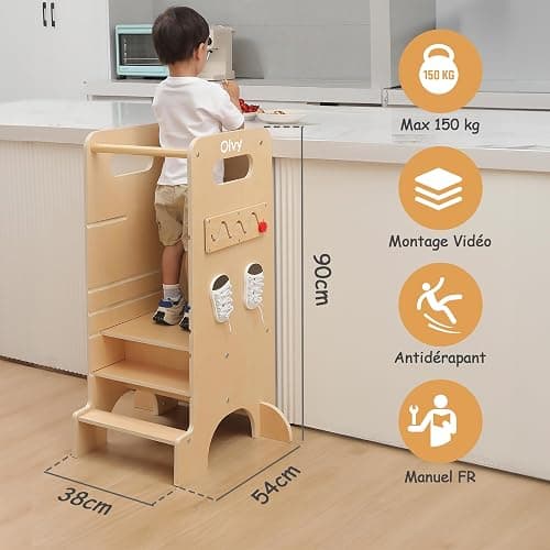 Tour d'apprentissage Montessori 4 en 1 Olvy Kids - Échelle en Bois - Tabouret escabeau à 4 marches - Tour de Cuisine pour Enfants - Tour d'apprentissage Debout pour Enfants à partir de 1 an thumbnail 2
