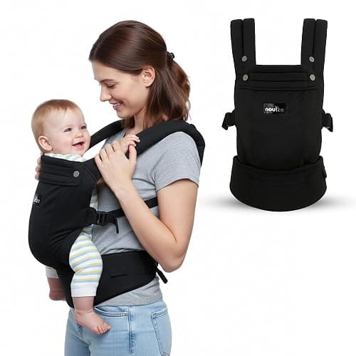 Ergonomic Baby Carrier for Newborn to Toddler - 100% Cotton, Breathable Fabric, Adjustable Baby Holder Carrier with Front & Back Carry Options - Soft Structured Baby Carrier for Moms & Dads - Black - Image 1
