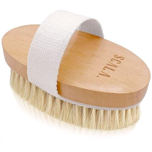 Dry Brushing Body Brush SCALA Natural Bristle Body Brush, Soft Body Exfoliating Brush Scrub for Dead Skin, Cellulite, Lymphatic Drainage, Blood Flow – Thicker & Stronger Medium Strength - Image 1