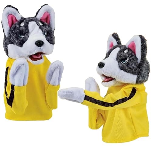 2Pcs Dog Hand Puppet Kung Fu Husky, Soft Soundable Boxing Hand Interactive Puppet, Toddler Washable Plush Battle Boxing Husky Toys, Animal Puppets - Image 1