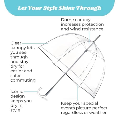 totes Adult Clear Bubble Umbrella with Dome Canopy and Lightweight Wind and Rain Protection thumbnail 2