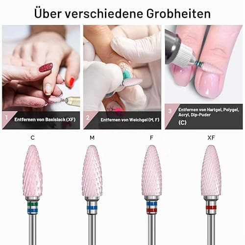 MelodySusie Nagelfräser Aufsätze, 3/32'' Keramik Nagelfräser Bits für Maniküre/Pediküre/Cuticle/Gel-Polishing (Rosa, Grob-C) thumbnail 5