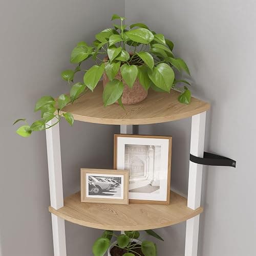 VIMBER Corner Shelf, 5-Tier Corner Bookshelf, Industrial Corner Ladder Shelf, Rustic Display Shelf for Living Room, Bedroom, Kitchen, Home Office, White and Nature Wood Color UJSJ001Q - White and Nature Wood - 5-Tier thumbnail 7