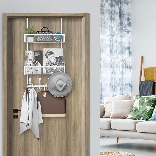 Kaiferty Over The Door Hooks Organizer, Door Hanger Towel Rack Mesh Basket with 12 Hooks,Over The Door Storage Coat Hooks Behind Door Organizer for Bathroom,Bedroom,Kitchen,Office (White, 3-Tier) thumbnail 2