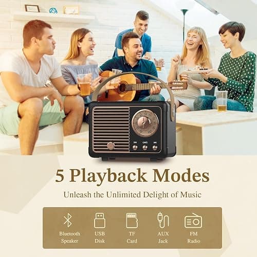 PRUNUS J-999 Retro Bluetooth Speaker,Vintage Decor,Mini Wireless Speaker | Cute Old Fashion Style Support USB/TF Card/AUX for Kitchen Desk Bedroom Office Party Outdoor(Black) thumbnail 4