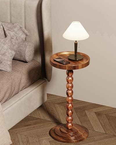 Round Wooden Side Table & Drink Table | Sturdy & Functional Mid-Century Modern Design with Solid Wood Base for Living Room, Bedroom, Office & More thumbnail 4