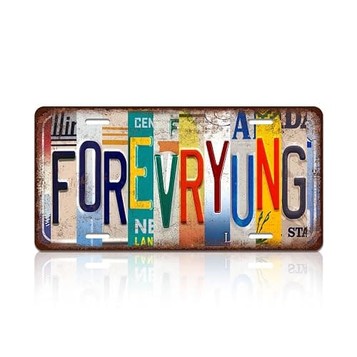 Vintage ForevrYung Metal Tin Sign License Plate Wall Decor 12 x 6 Inches - Image 1
