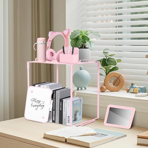 Locker Organizer and Accessories Kit, Includes Metal Locker Shelf, Magnetic Mirror, Pen Holder, Whiteboard, Markers, Magnets, Back to School Essentials Locker Decorations,Office,Gym Lockers (Pink) - Pink thumbnail 2