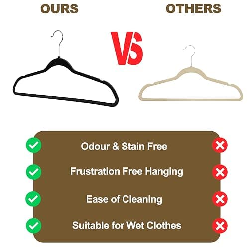 Quality Hangers 50 Pack Plastic Hangers for Clothes - Slim Non-Velvet Hangers with 360° Swivel Chrome Hook & Non Slip Notches - Ideal for Dresses Coats Shirts Jackets & More - Black thumbnail 5
