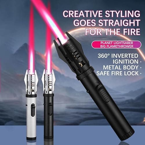 Torch Lighter, Bright Fire Lighter with Safety Lock and Adjustable Red/Blue Flame, Refillable Butane Gas Windproof Jet Flame Cool Lighters, for Candles Campfires BBQ Baking, Camping, Gift thumbnail 5