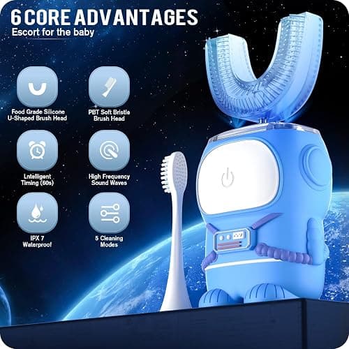 RexCodar Ultrasonic Kid's U-Shaped Electric Toothbrush, IPX7 Waterproof, Five Cleaning Modes, 60S Smart Reminder (Navy Blue, Ages 6-12) thumbnail 2