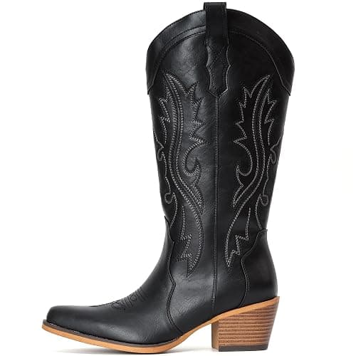 IUV Cowboy Boots For Women Western Cowgirl Boots Mid Calf Snip Toe | Chunky Heel Ideal for low insteps thumbnail 2