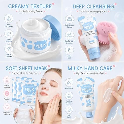 Milk Skin Care Set for Kids & Teens, 12 IN 1 Moisturizing Milk Skincare for Girls 10-12, Skincare for Kids Age 8-12, Birthday Gifts for Teen Girls, Face Care Kit, Korean Skin Care,12PCS thumbnail 4