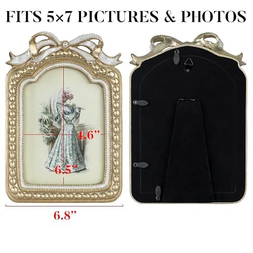 GUOER Vintage 5x7 Picture Frame with Bow Antique Ornate Table Top and Wall Mounting Photo Frame with High Definition Glass Front for Home Decor, Photo Gallery, Art(5x7, Gold) thumbnail 3