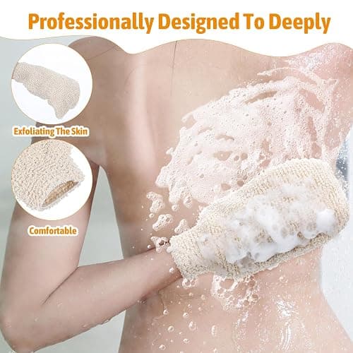 Ouligay Bath Gloves Shower Exfoliating Scrubber Mit Gloves for Women Natural Fiber Exfoliate Glove Set (2 Pack, Beige) thumbnail 4