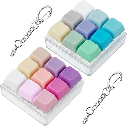 2 Pack 9 in 1 Keyboard Fidget Toy, Keyboard Fidget Keychain Anti-stressKeyboard Decompression Button Finger Clicker Toys Stress Relief Fidget Gifts (Mix Blue Pink) - Image 1